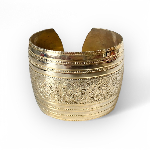 Vintage Gold Wash Brass Art Nouveau Wide Cuff Bracelet Egyptian Revival - Picture 5 of 7